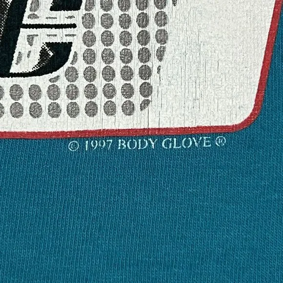 Vintage 90s Body Glove Spellout Teal Surfing T-shirt Size Large Made In USA - Picture 6 of 10
